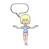 cartoon woman shrugging shoulders with speech bubble N512