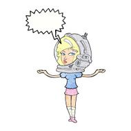 cartoon woman wearing space helmet with speech bubble N21