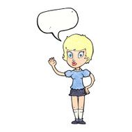 cartoon pretty girl waving with speech bubble N32