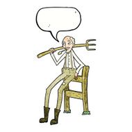 cartoon old farmer leaning on fence with speech bubble N9