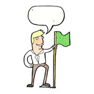 cartoon man planting flag with speech bubble N11