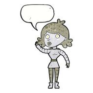 cartoon robot woman waving with speech bubble N20