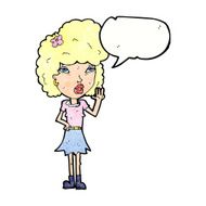 cartoon woman waving with speech bubble N342