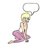cartoon happy woman sitting on floor with speech bubble N22