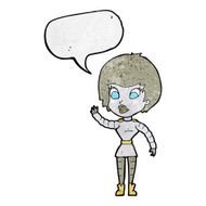cartoon robot woman waving with speech bubble N21