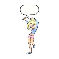 cartoon pretty woman dancing with speech bubble N21
