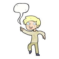 cartoon happy boy pointing with speech bubble N22