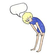 cartoon woman looking at her feet with speech bubble N11