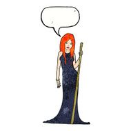 cartoon sorceress with speech bubble N10