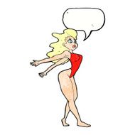 cartoon sexy woman in swimsuit with speech bubble N10