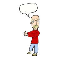 cartoon balding man explaining with speech bubble N11