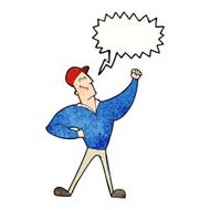 cartoon man striking heroic pose with speech bubble N10