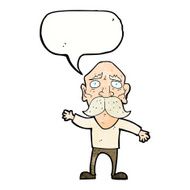 cartoon worried old man with speech bubble N20