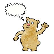 cartoon waving bear with speech bubble N6