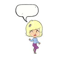cartoon pretty woman dancing with speech bubble N22