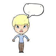 cartoon woman shrugging shoulders with speech bubble N514