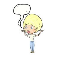 cartoon woman raising hands in air with speech bubble N21