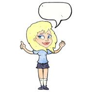 cartoon woman with idea speech bubble N259