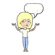 cartoon woman shrugging with speech bubble N63