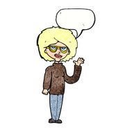 cartoon woman waving with speech bubble N343