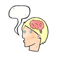 cartoon man with brain symbol speech bubble N21