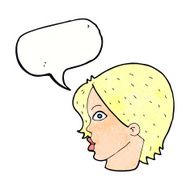 cartoon female face staring with speech bubble N5