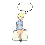 cartoon curious woman sitting with speech bubble N9