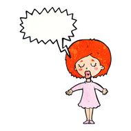 cartoon woman in dress with speech bubble N41