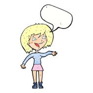 cartoon waving woman with speech bubble N153
