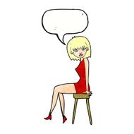 cartoon woman sitting on stool with speech bubble N21