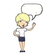 cartoon woman waving with speech bubble N344