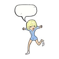 cartoon woman kicking off sock with speech bubble N11