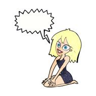 cartoon happy woman in dress with speech bubble N29