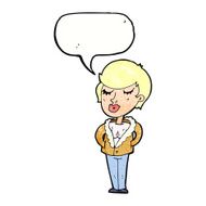 cartoon cool relaxed woman with speech bubble N10