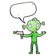 cartoon alien with ray gun speech bubble N10