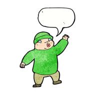 cartoon man in hat waving with speech bubble N11