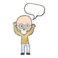 cartoon stressed bald man with speech bubble N10
