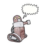 cartoon tank robot with speech bubble N11
