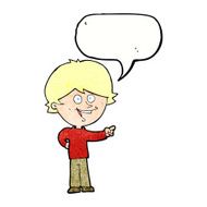 cartoon boy laughing and pointing with speech bubble N11