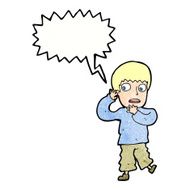cartoon frightened boy with speech bubble N21