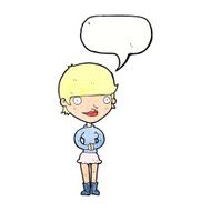 cartoon friendly woman with speech bubble N75
