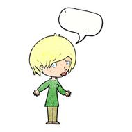 cartoon woman shrugging shoulders with speech bubble N516