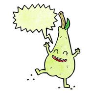 cartoon happy dancing pear with speech bubble N10