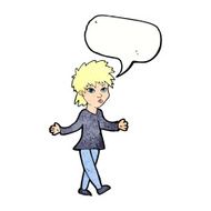 cartoon woman shrugging shoulders with speech bubble N518