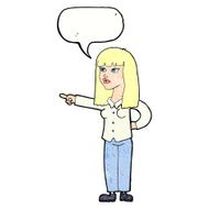 cartoon pretty woman pointing with speech bubble N42