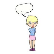 cartoon shy woman with speech bubble N51