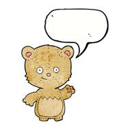cartoon little teddy bear waving with speech bubble N3