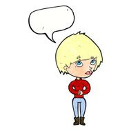 cartoon woman considering with speech bubble N11