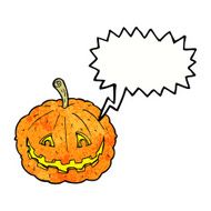 cartoon grinning pumpkin with speech bubble N11