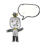 cartoon waving robot with speech bubble N23